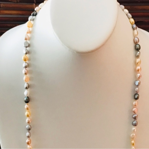 Honora Cream & Grey Long Pearl Necklace .925 Sterling Silver clasp 36” - Picture 6 of 12
